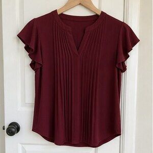 Burgundy Pleated Blouse